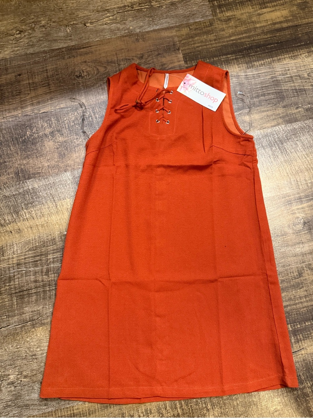 mittoshop Orange Sleeveless Lace-Up Shift Dress